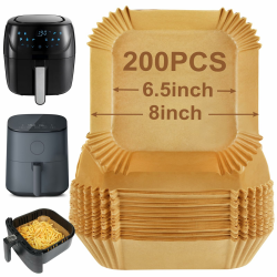 BYKITCHEN Backpapier für Heißluftfritteuse, 200 Stück, 20 cm, ungebleicht, antihaftbeschichtet, öl- und wasserabweisend, Einweg-Papiereinlagen für Airfryer 3,5–4,7 L 16.5cm 200pcs Brown Angebot bei HelloDeals