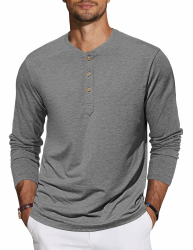 TARAINYA Henley Shirt Herren Baumwolle Langarmshirt Einfarbig Longselvee mit 3 Knopfleiste C Dunkelgrau L Angebot bei HelloDeals