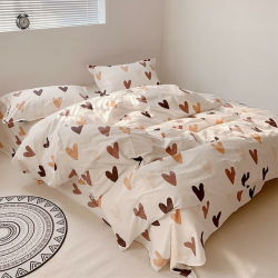 Bettwäsche Baumwolle 135x200 Herzen Muster Bettwäsche-Sets Reißverschluss ÖkoTex Zertifiziert Enthält 1 Bettbezug mit 1 Kissenbezug 80x80 cm Herzen Braun 135x200cm+80x80cm Angebot bei HelloDeals