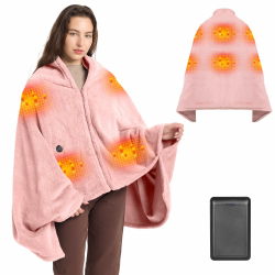 160x90cm Heizdecke Kabellose mit 16000 mAh Akku, Flanell Elektrische Wärmedecke mit 6-Zonen-Heizung, 3 Temperaturstufen, Waschbar Heizdecke zum Anziehen für Sofa, Büro, Auto, Camping(Rosa) Angebot bei HelloDeals