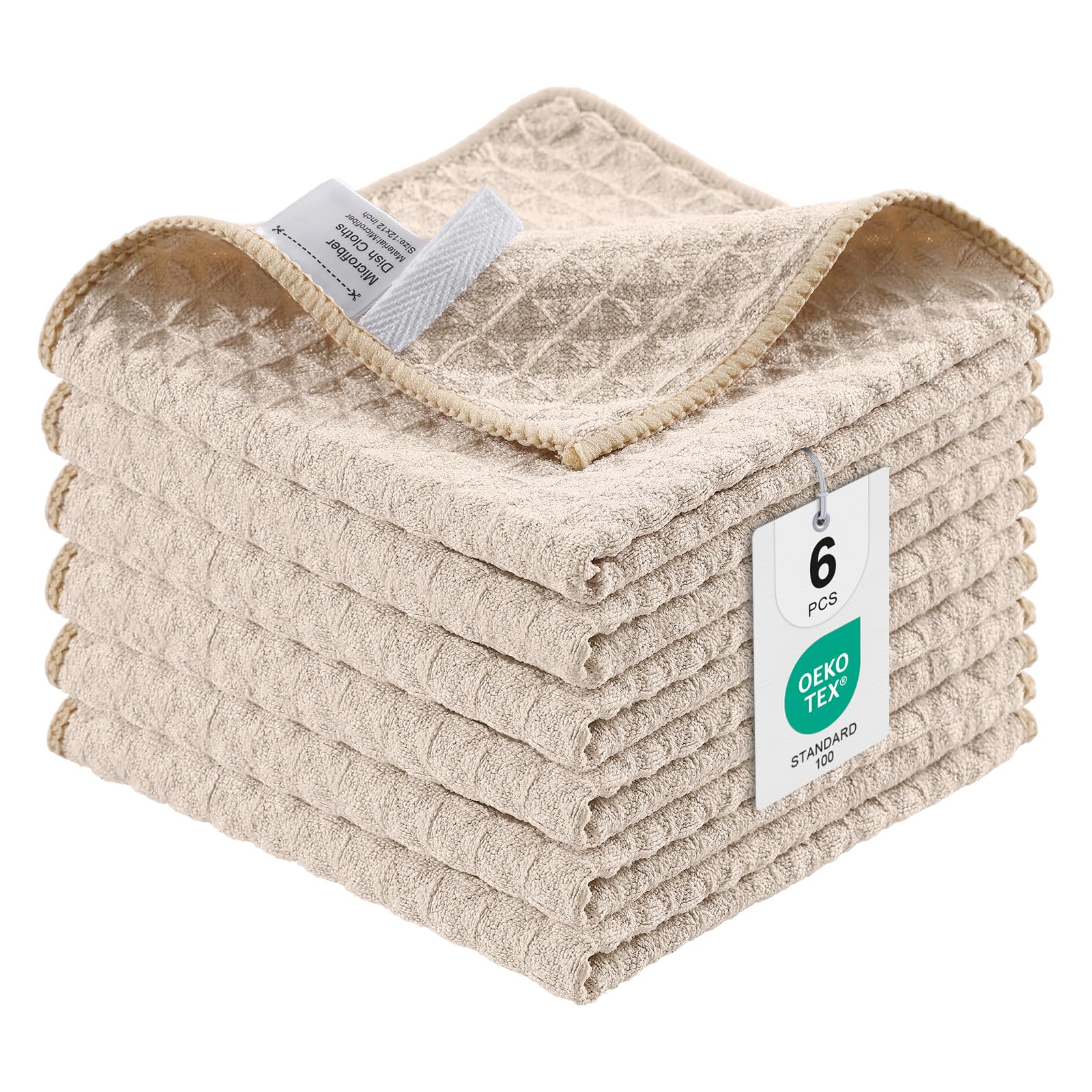 Moosfor Microfasertücher, 6er-Set, Saugfähige Fusselfrei Küchentücher Spültücher für Küche Dicke Barista Tuch Geschirrtücher Lappen, 30 x 30 cm, Beige 30 x 30cm (6er Pack) Beige Angebot bei HelloDeals