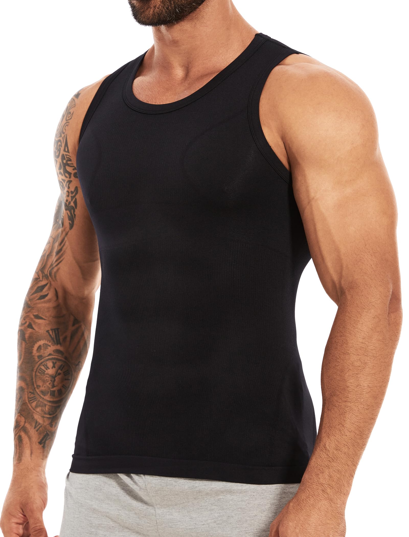 MISS MOLY Herren Shapewear Ärmellos Body Shaper Elastische Bauchweg Unterhemd Tank Top Figurformend Shirt Weste Schwarz XL Angebot bei HelloDeals