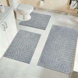 Badezimmerteppich Set 3 Weicher Mikrofaser Badematte rutschfest Badteppich Waschbar Badematte Wasserabsorbierend und U-Form Bad Toilette für Dusche, WC & Badewanne（Grey） 45x65+50x80+50x60CM Grau Angebot bei HelloDeals