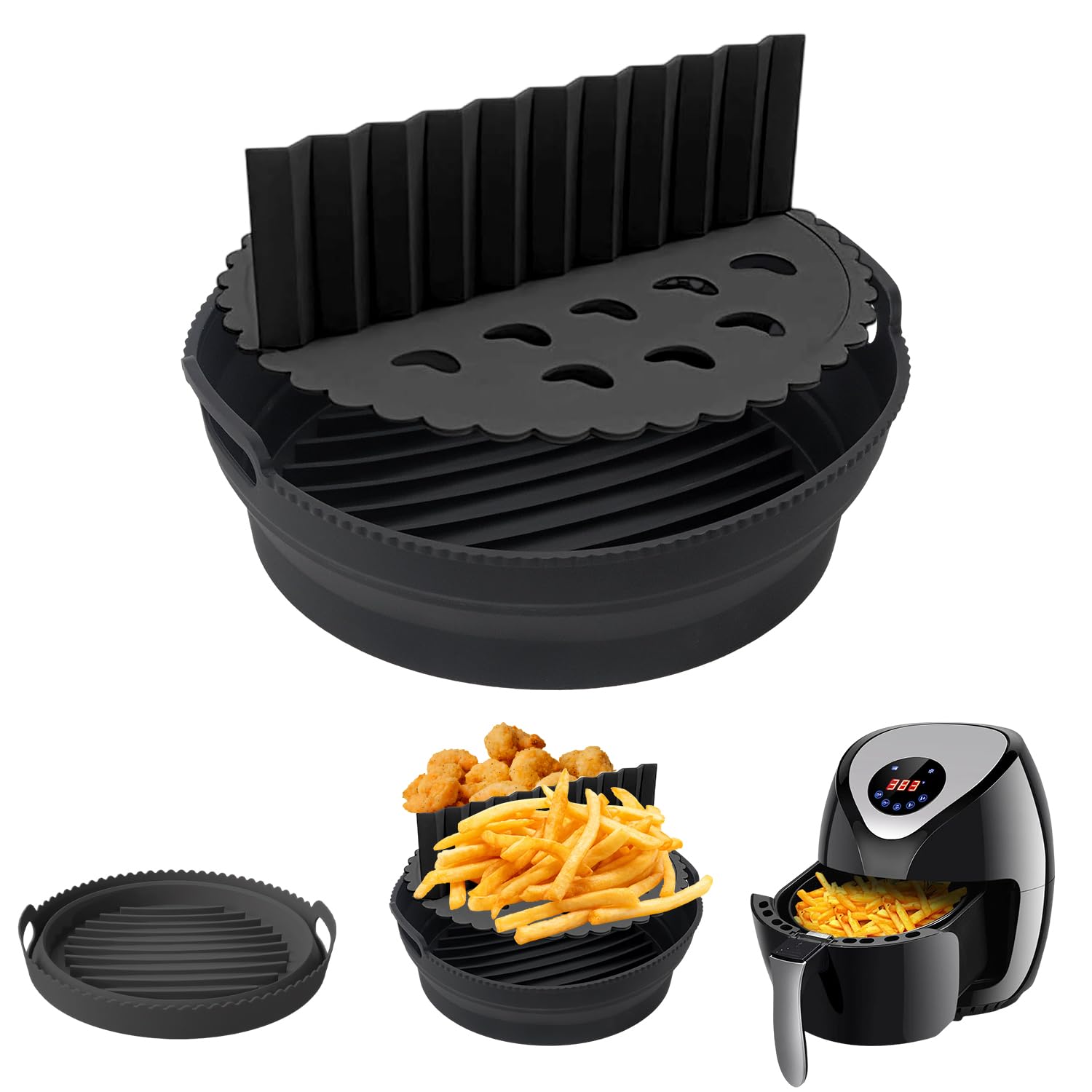 Heißluftfritteuse Zubehör, Silikonform für Heißluftfritteuse, Wiederverwendbar Airfryer Zubehör, Korb Backform Zubehör Silikoneinsatz für Air Fryer/Mikrowelle/Ofen Angebot bei HelloDeals