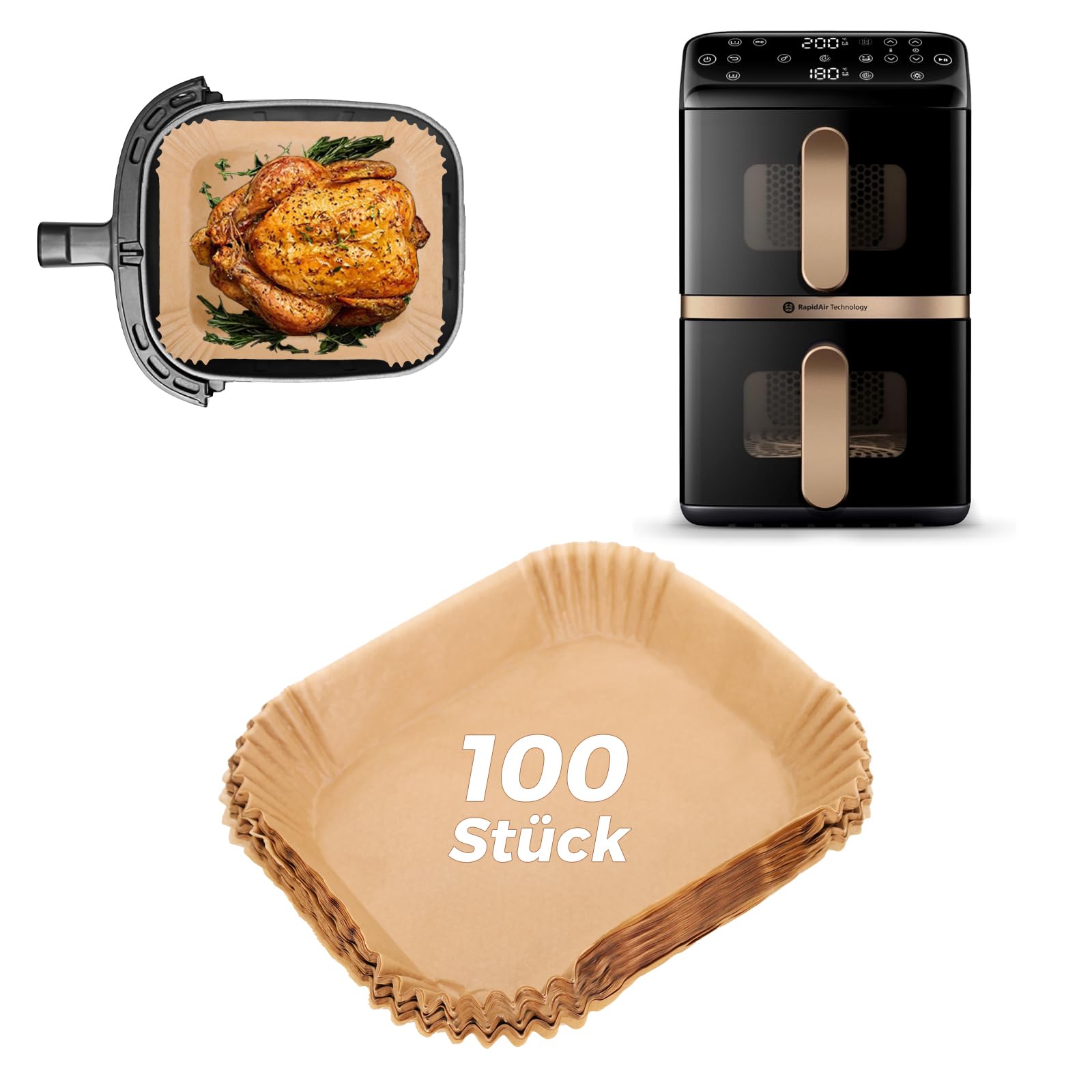 100 Stück Airfryer Backpapier Zubehör für Philips Airfryer 4000 Series Stacked Dual Basket 10L Heißluftfritteuse, Baking Paper für Philips Air Fryer NA462/70, Antihaft Ölfest Airfryer Papier Angebot bei HelloDeals