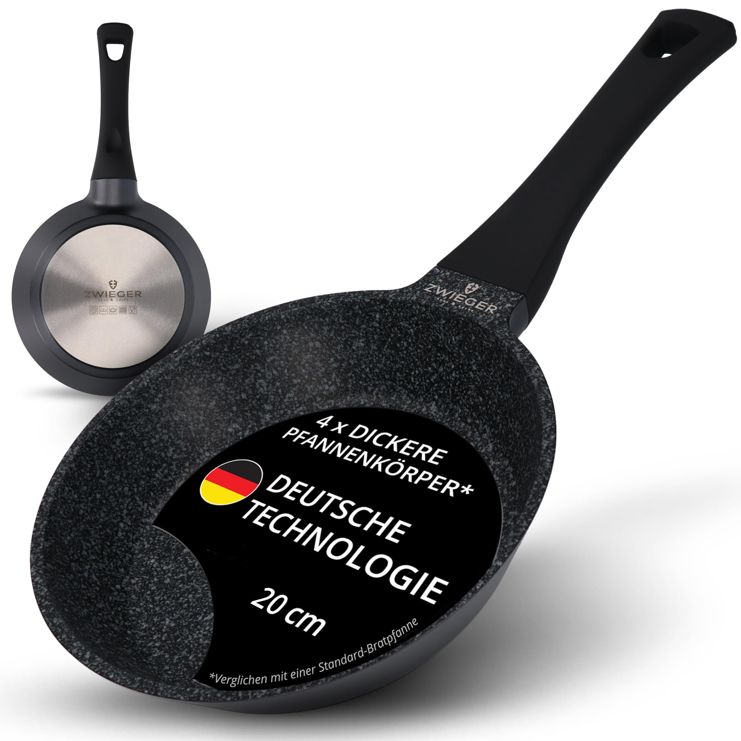 ZWIEGER Hochwertige kleine Pfanne 20cm Induktion – Bratpfanne 20 cm, Aluguss, vollflächiger Edelstahlboden, für alle Herdarten (inklusive Induktion) geeignet – Antihaft, PFOA- & PFOS-frei Schwarz/Granit 20 cm (ohne Deckel) Angebot bei HelloDeals