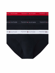Tommy Hilfiger Herren 3er Pack Unterhosen Hip Briefs mit Logobund M Black (des Sky/Primary Red/White) Angebot bei HelloDeals