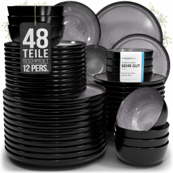 Steingut Geschirrset 12 Pers. Ibiza 48-tlg Hochwertiges Mediterranes Steingut Geschirr Set - Schüssel- und Teller Set - Tafelservice 12 Personen Geschirrsets Pure Living in Grau Set 48 Teile 12 Pers. Grau Angebot bei HelloDeals