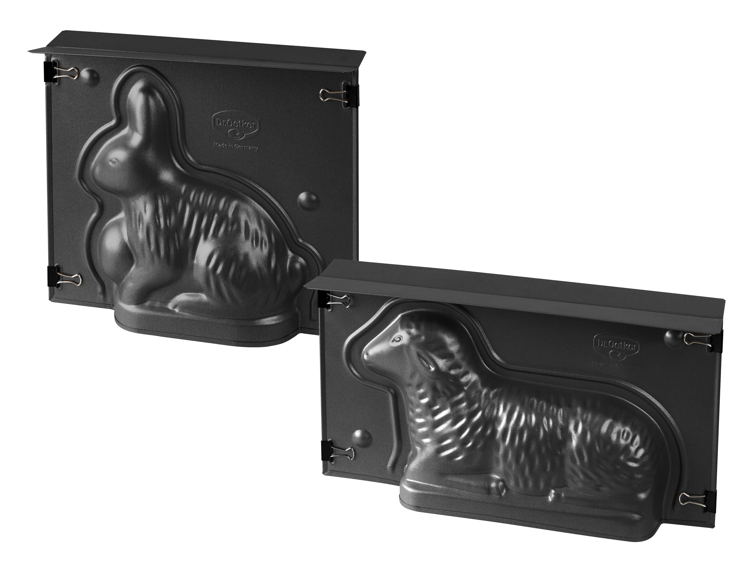 Dr. Oetker 3D Vollbackformen-Set Hase und Lamm – Aus Stahlblech mit Antihaftbeschichtung, inkl. Verschlussklammern, Hitzebeständigkeit: +230 °C, Reinigung per Hand, Made in Germany Hase 600ml &Lamm 900ml Angebot bei HelloDeals