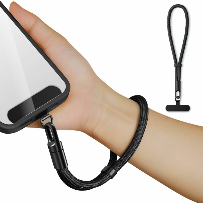 Handykette Kurz Universal,Verstellbar Handyanhänger, Schlüsselband, Handschlaufe, Handygurt, Handgelenk,Handyband, Anti Verlust mit Ultradünnem Patch (Schwarz) Angebot bei HelloDeals
