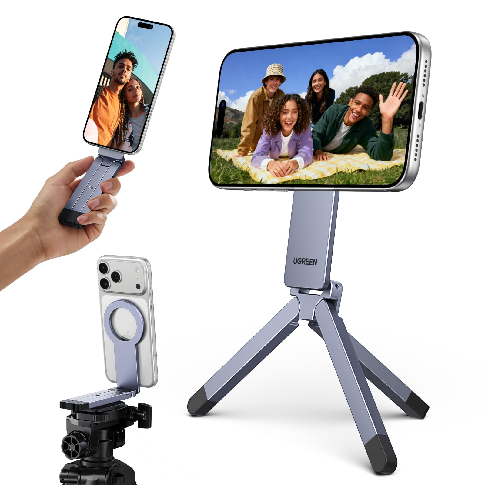 UGREEN Magnetisches Handy Stativ, Aluminium Magsafe Stativ, Enthält eine 1/4"-20-Schraube, Multifunktionaler Tragbarer Selfie-Stick Kompatibel mit iPhone 17 16 15 14 13 12 Sumsung und Magsafe Hülle Angebot bei HelloDeals