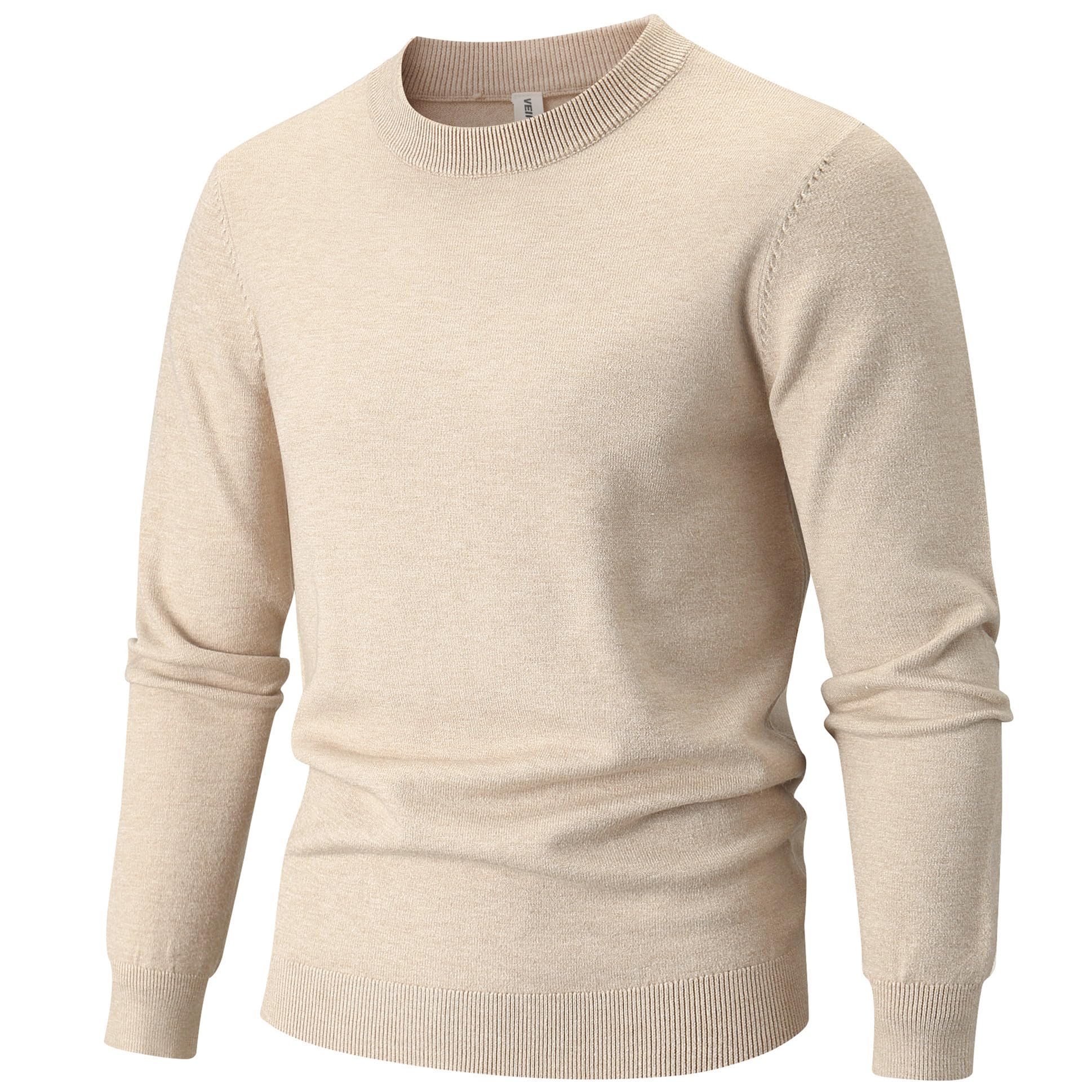VEIISAR Herren Rundhalspullover 360g - Dicke Variante - Pullover Wärme für Herbst/Winter - Weicher Bequemer Strickpullover Rundhals Beige M Angebot bei HelloDeals