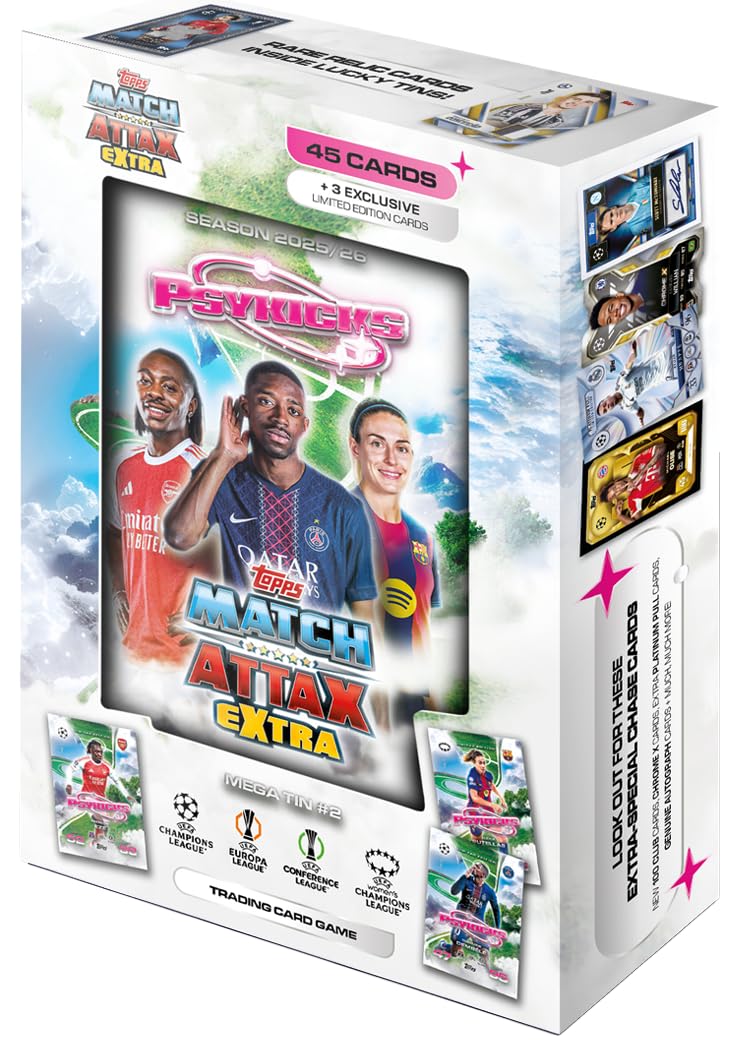Topps UCC Match Attax Extra 2026 - Mega Tin - Pyskicks - enthält 48 Karten, darunter 3 Pyskicks-LE-Karten. Angebot bei HelloDeals