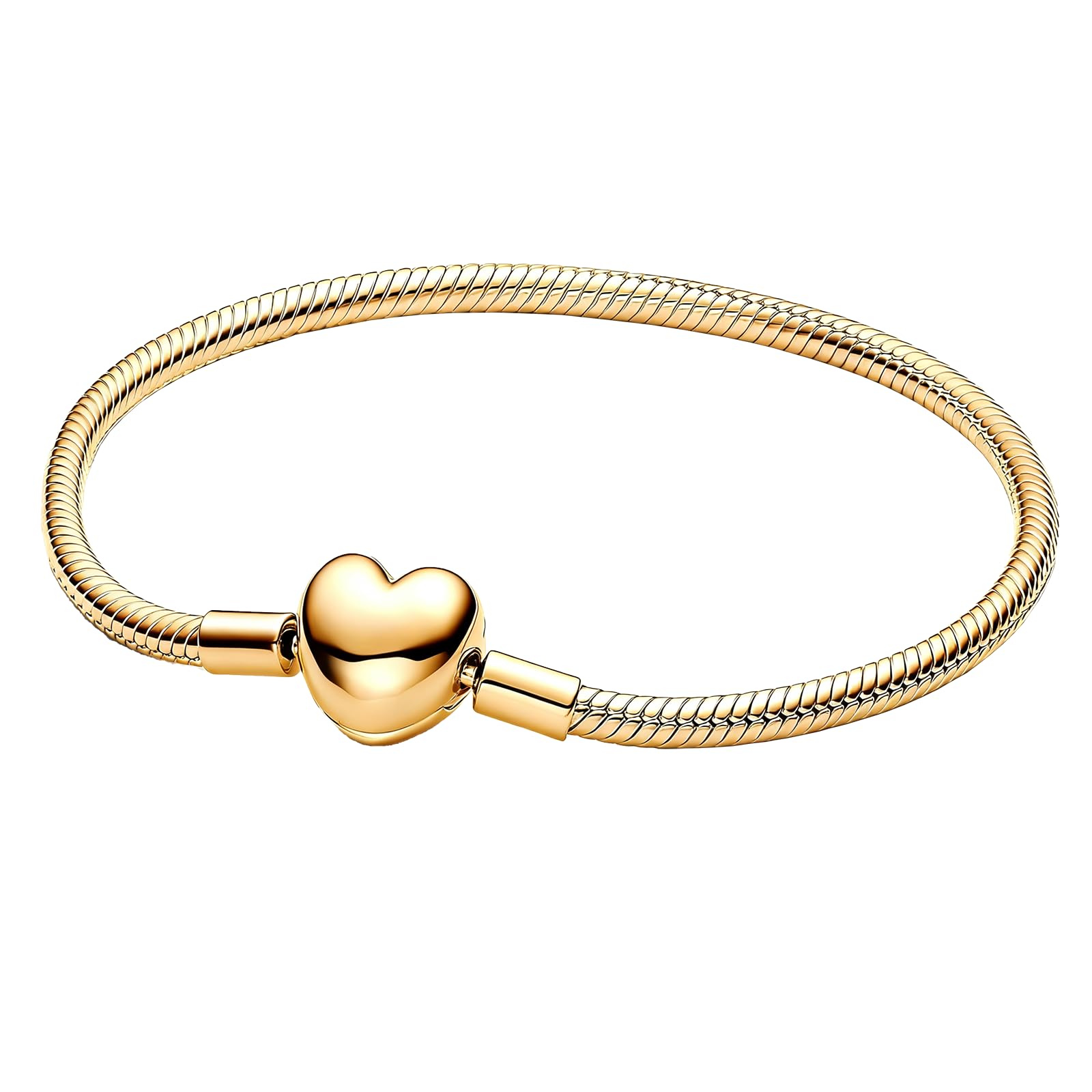 Goldfarben Damenarmband，Sterling Silber mit vergoldeter Metalllegierung, Kompatibel Moments，Charms Anhänger Armband From 17CM to 21CM Goldenes Herz 7,1in/18 cm Angebot bei HelloDeals