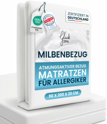 Glückstoff® Premium Milbenbezug Matratze 90x200x20 [Zertifiziert IN Deutschland] Allergiker Bettwäsche Set Anti Milbe - Allergiker Matratzenbezug - Encasing Bettwäsche Anti Milben - Milbenschutzbezug 90 x 200 x 20 cm Angebot bei HelloDeals