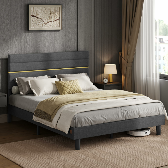 VASAGLE Polsterbett, Bettgestell, Doppelbettgestell, passend für 160 x 200 cm Matratze, verstellbares gepolstertes Kopfteil, Bettrahmen, Metall, Massivholz, modern, schiefergrau RMB505G01 160 x 200 cm Schiefergrau Angebot bei HelloDeals
