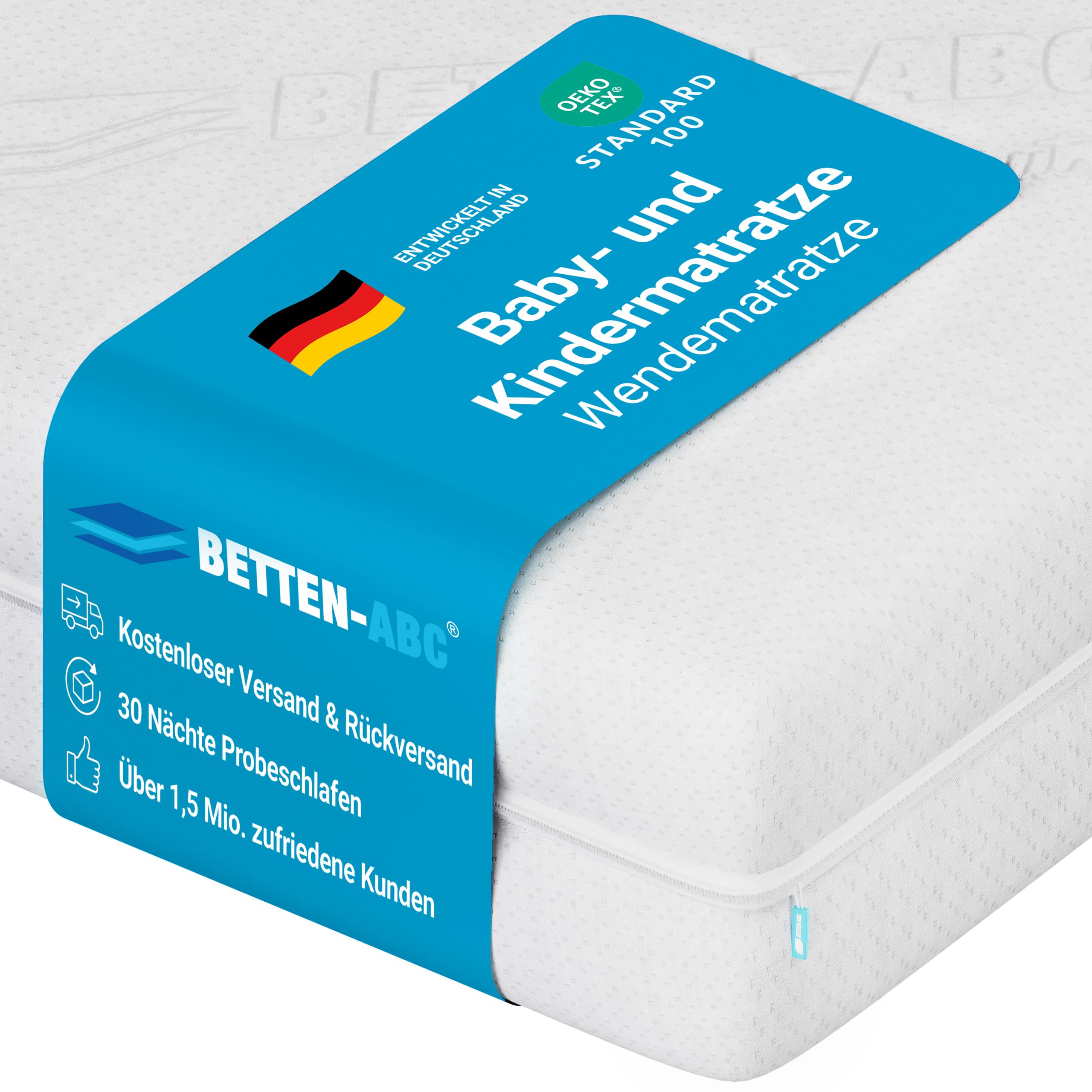 Betten-ABC - Junior Duo - Wendematratze für Babys & Kleinkinder - 70x140 cm - mit Rundum-Trittkante & 2 Seiten - Oeko-TEX-Zertifiziert - Abnehmbarer & waschbarer Aloe Vera-Bezug - Lieferung per Paket 70 x 140 cm Mit Trittkante Angebot bei HelloDeals