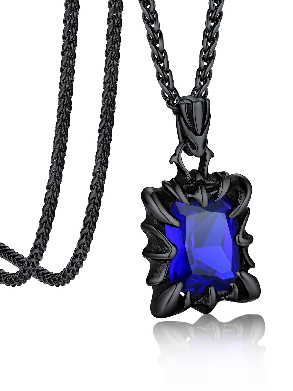 Bandmax Herren Kette mit Stein Männer Edelstahl Halskette mit Anhänger Stein Rubin/Blau/Grün/Schwarz Punk Kettenanhänger Accessoires Gothic Schmuck für Freund Ehemann 01：Schwarz-Blau Stein Angebot bei HelloDeals