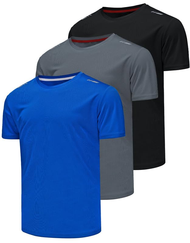 3er Pack Sport Tshirts Herren Funktionsshirt Sportshirt Kurzarm T-Shirt Schnelltrocknend Atmungsaktiv Sport Shirt Männer Laufshirt Gym Trainingsshirt Herren L Schwarz/Grau/Blau Angebot bei HelloDeals