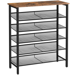 HOOBRO Schuhregal, 6-lagiges Schuhschrank, Verstellbares Schuhablage, Flach und Neigbar, für 18-24 Paar Schuhe, Stabil, Eingang, Korridor, Industrie, vintagebraun-schwarz EBF16XJ01 Dunkelbraun + Schwarz 75 x 30 x 101 cm Angebot bei HelloDeals