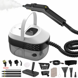 Dampfreiniger Mit 3 Stufig Verstellbarer Griff, Transportwagens, Mop, 1,6L Wassertank, 15 Sekunden Aufheizzeit, 17 Zubehörteilen, für Boden, Küche, Fenstern,Badezimmern, Autos Angebot bei HelloDeals