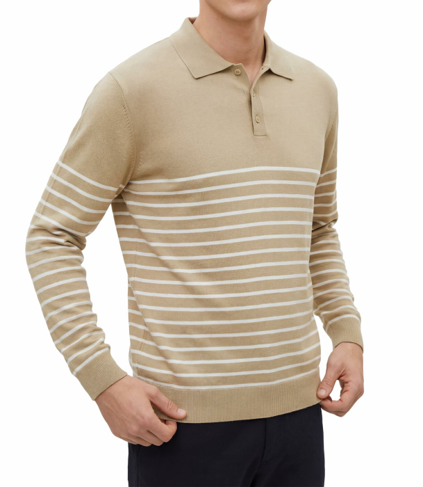 GLESTORE Poloshirt Herren Langarm Casual Longsleeve Polo Giraffe Stickerei Langarmshirt L K2-khaki Angebot bei HelloDeals