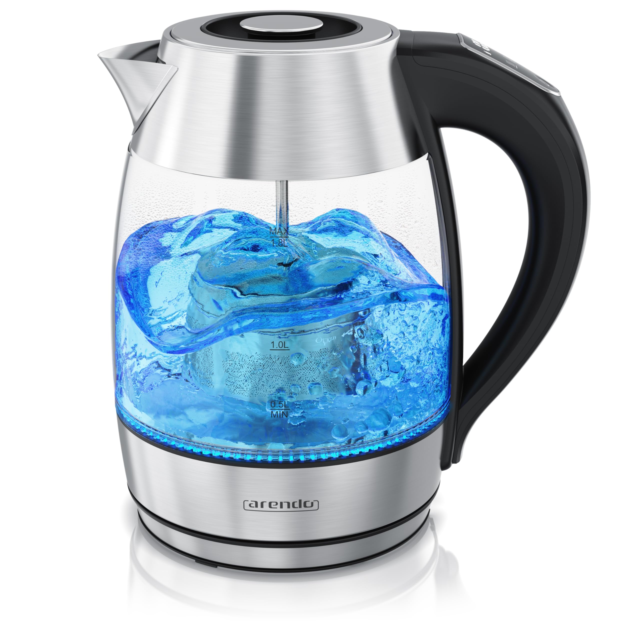 Arendo - Glas Wasserkocher mit Temperatureinstellung - Edelstahl - temperaturabhängige LED Beleuchtung - 2200 W - 1,8 L – 2 Deckel (1x mit und 1x ohne Teesieb) – Kalkfilter – Warmhaltefunkti Angebot bei HelloDeals