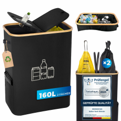 160L Gelber Sack Ständer + Pfandflaschen Sammelbehälter 2-in-1,Für 60L-120L Gelber Sack，Gelber Sack Mülleimer mit Deckel, Müllsystem für Küche & Haushalt - Schwarz Angebot bei HelloDeals