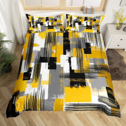 Gelb Grau Schwarz Betten Set Abstrakte Bettwäsche Set 135x200cm für Kinder Jungen Mädchen Dekor Streifenlinie Bettbezug Set Mikrofaser Moderne Kunst Bettdeckenbezug Schlafzimmer Bettwäsche Mehrfarbig 18 135x200+80x80x1 Angebot bei HelloDeals