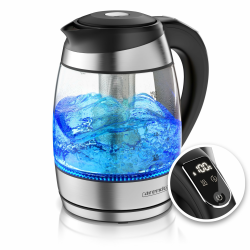 Arendo - Glas Wasserkocher mit Temperatureinstellung - mit Teesieb - Kabellos - 2200 W - 1,8L – Überhitzungsschutz – Temperaturauswahl 40° - 100°C - Warmhaltefunktion - LED Beleuchtung A: Silber Angebot bei HelloDeals
