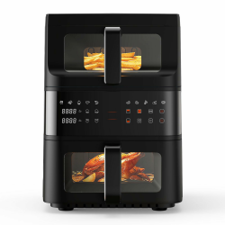 Heißluftfritteuse Doppelstapel mit Sichtfenster, Double Stack Kammern 10L Airfryer,10-in-1 Voreingestellten Programmen, Touchscreen, Intelligente und Timer, Energiesparend, Friteuse ohne Öl, Schwarz 3.5L+6.5L Angebot bei HelloDeals