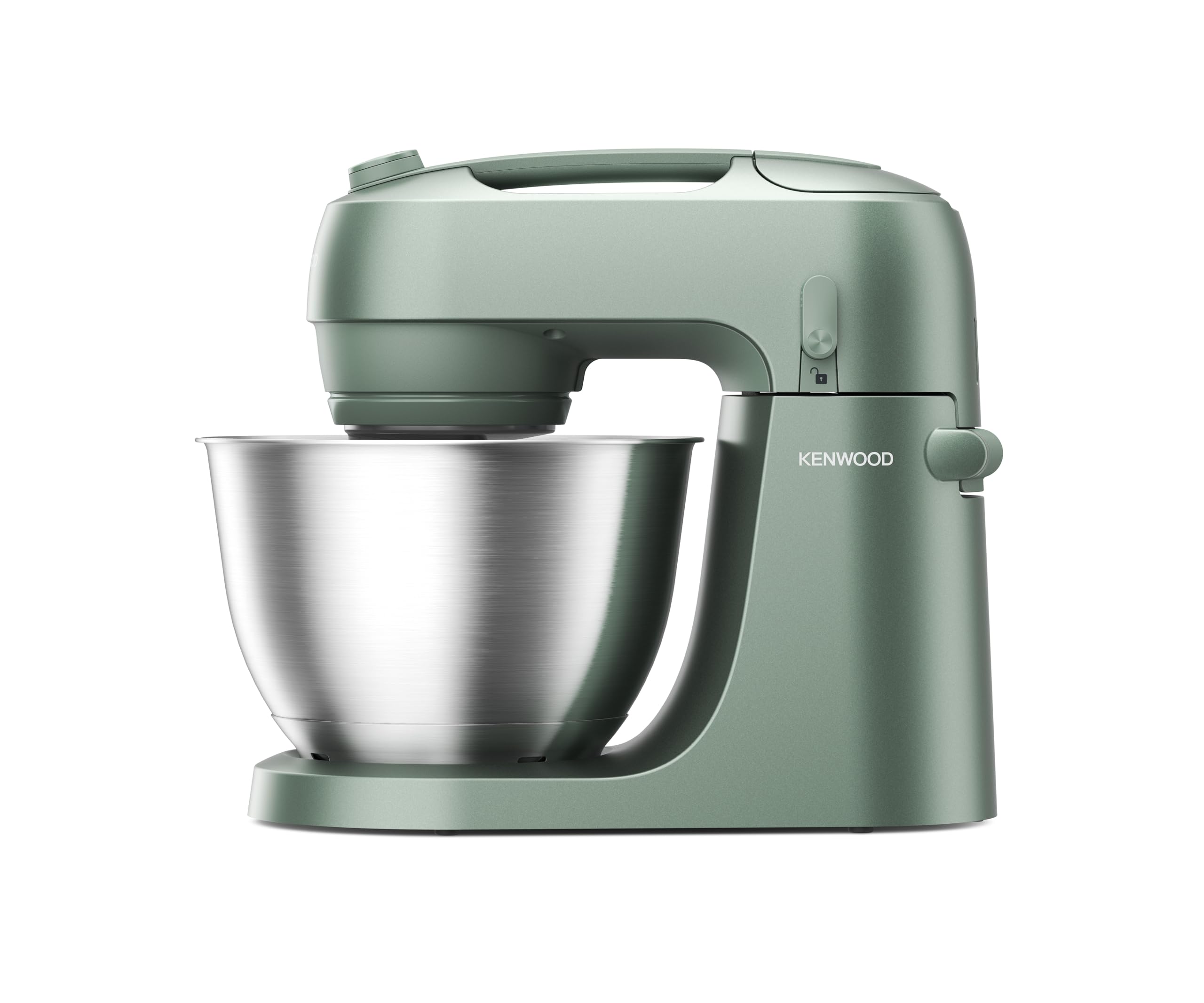 Kenwood Go – Kompakte Küchenmaschine zum Backen, platzsparendes Design mit 4L Schüssel, 3 höhenverstellbare Metall-Rührwerkzeuge, drehbarer Spritzschutz, 6 Stufen, Tragegriff, 800W, Grün (KZM35000GR) Angebot bei HelloDeals
