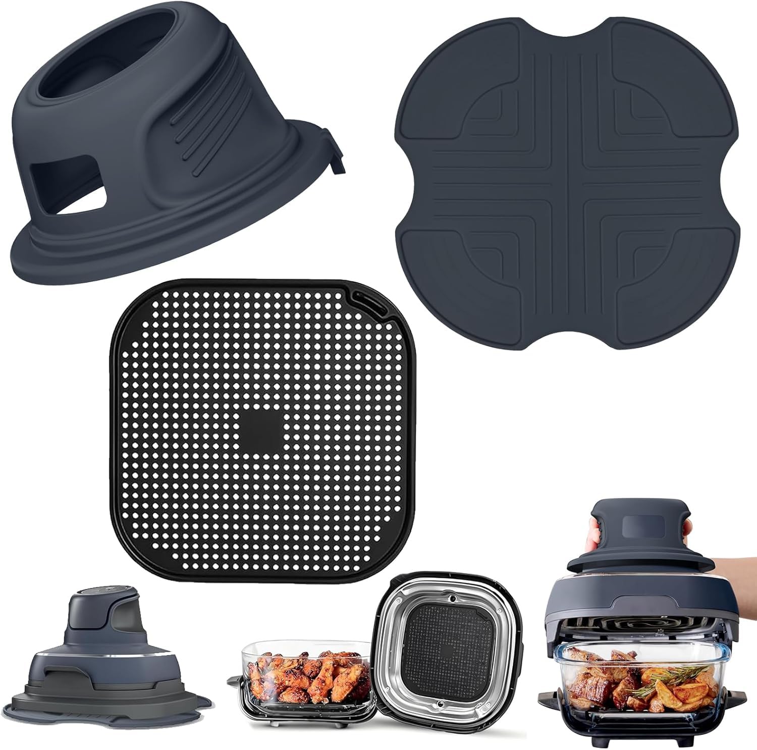 Passend für Ninja Crispi FN101EU Airfryer 3-teilig: Silikon Untersetzer, Spritzschutz & Kabelorganizer für Ninja Crispi Air Fryer Zubehör, Wiederverwendba Airfryer Zubehör (Blau) Angebot bei HelloDeals