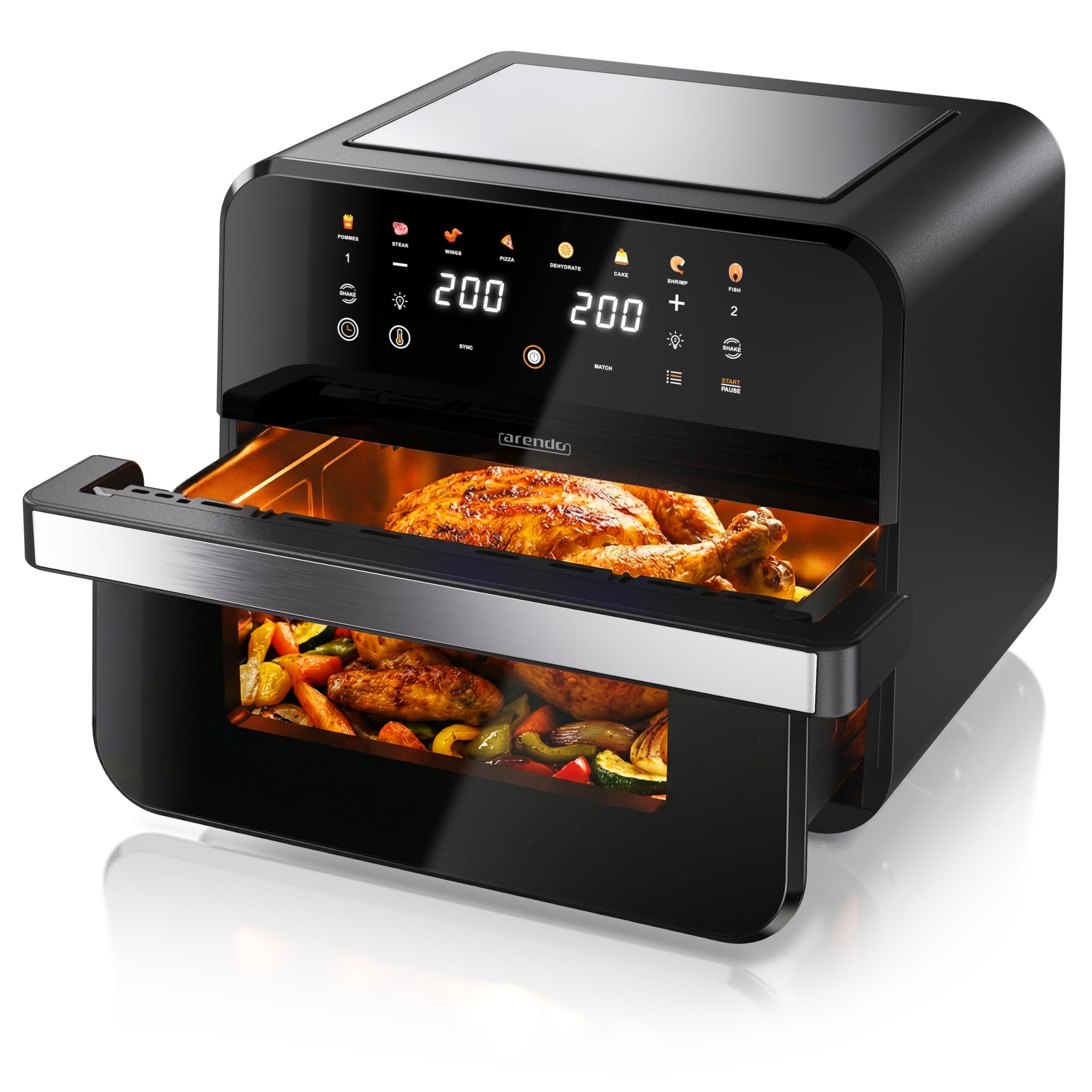 Arendo - Heißluftfritteuse XXL 12 Liter - 2 Kammern / 1 Kammer Match Funktion - extra Groß - Backofen Umluft - Grill - Dörrautomat - Air Fryer - Fritteuse ohne Öl - Pizza Hähnchen Pommes Angebot bei HelloDeals