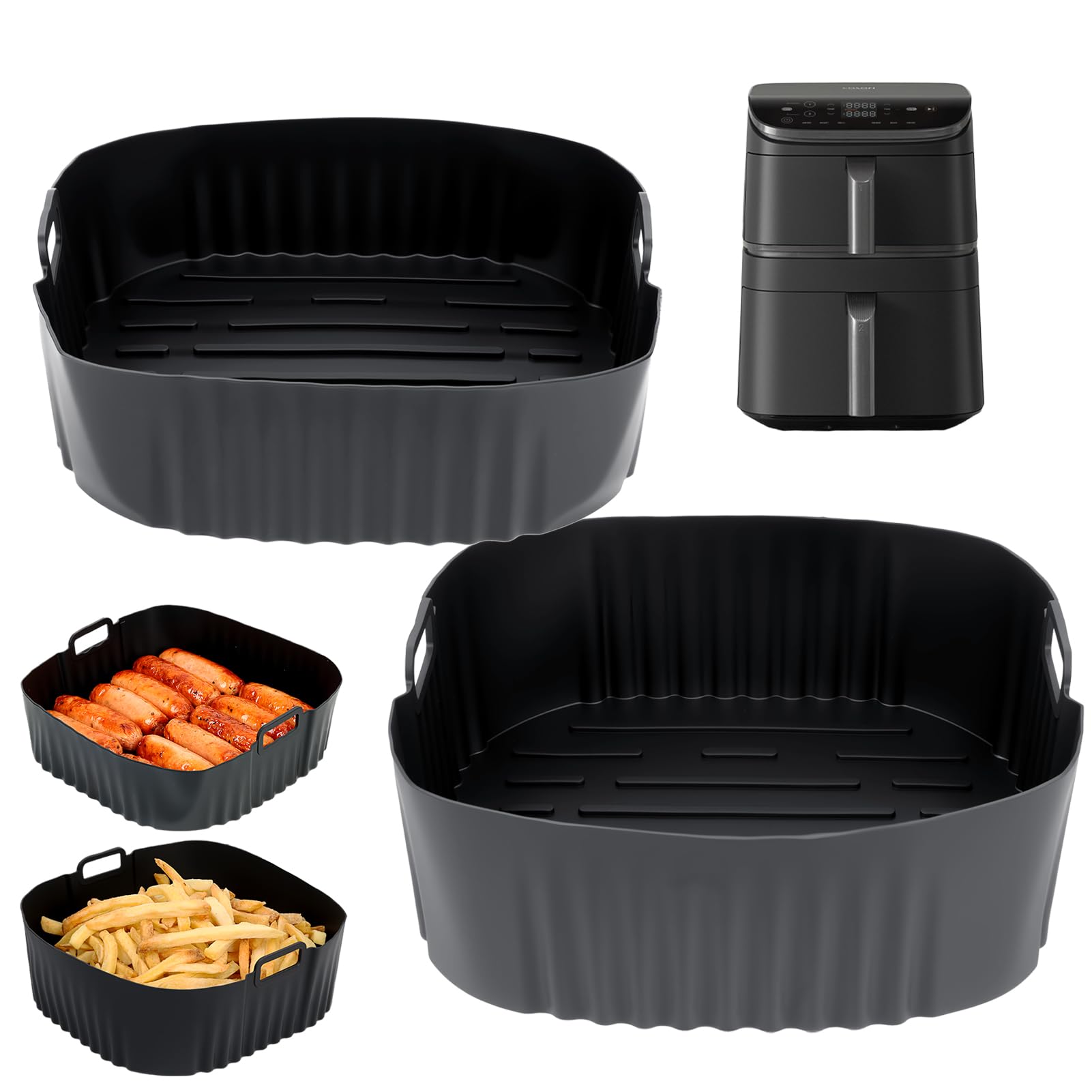 BYKITCHEN Airfryer Zubehör für Cosori Turbo Tower & Pro Smart 10.8L, 2 Stück Silikonform Heißluftfritteuse Zubehör für Cosori Double Stack 6.5L/4.3L, Eckige Air Fryer Silikoneinsatz Angebot bei HelloDeals