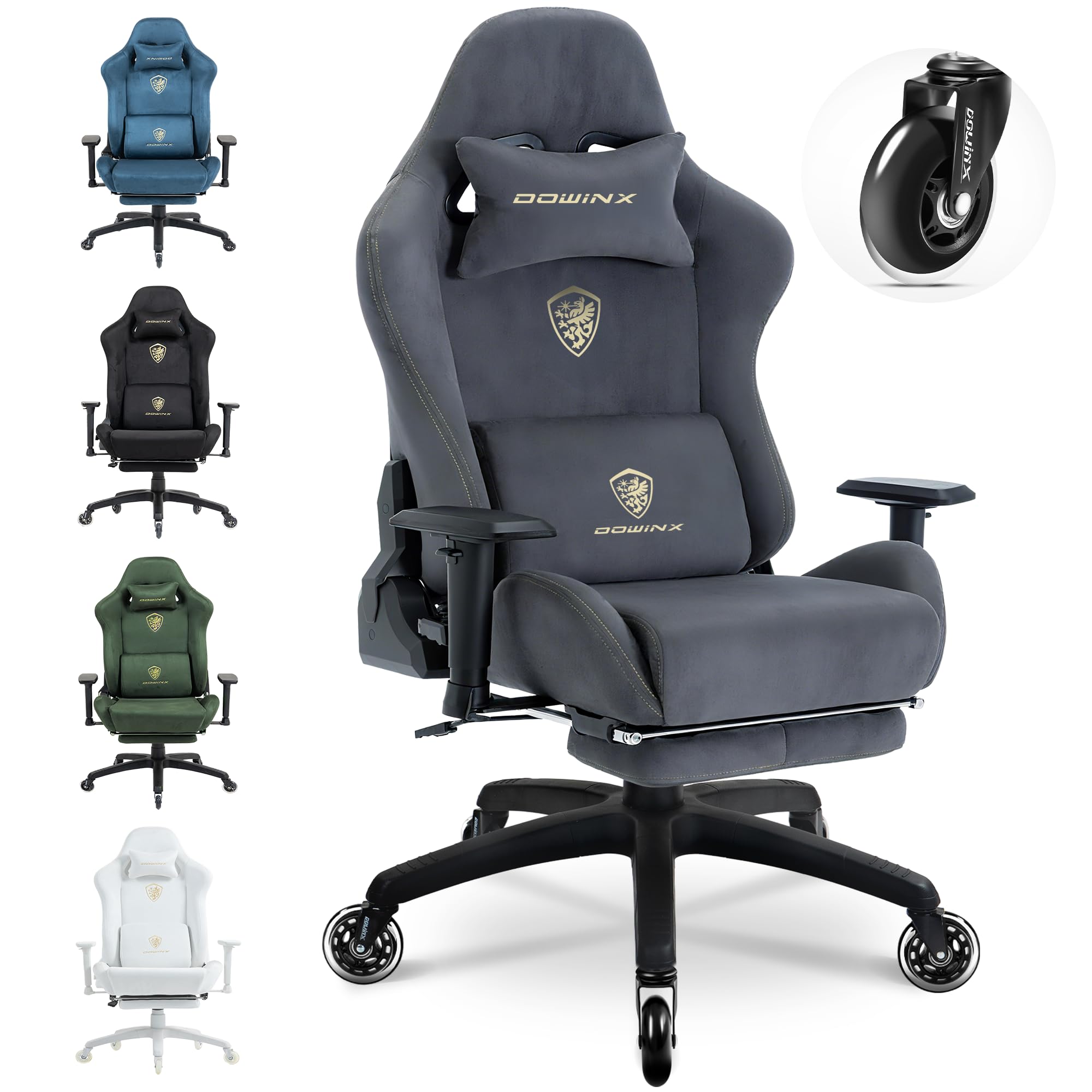 Dowinx Gaming Stuhl, Atmungsaktiver und Ergonomischer Bürostuhl aus Mikrofaser-Velours, Weiches Sitzgefühl wie Pelz, Verstellbarer Schreibtischstuhl mit Fußstütze, Hellgrau Angebot bei HelloDeals