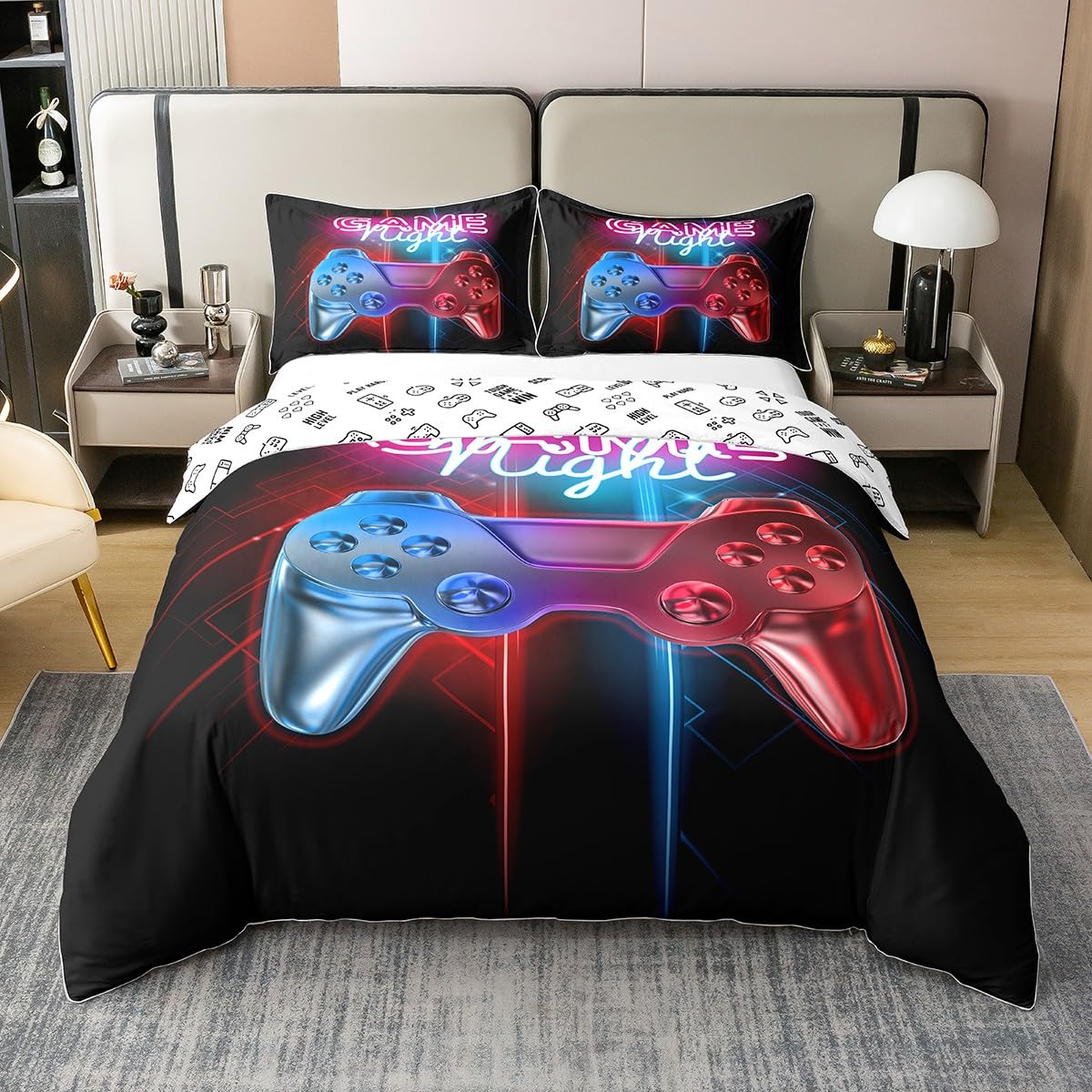 Loussiesd Spielthema Bettwäsche-Set Gamepad Bettbezug für Kinder Jungen Männer Modern Gamer Dekorative Bettwäsche Set 135x200cm 100% Baumwolle Videospiel-Controller-Aktionstasten Bunt drucken Coole Mehrfarbig 06 135 x 200 cm + 1 x Kissenbezug 80 x 80 cm Angebot bei HelloDeals