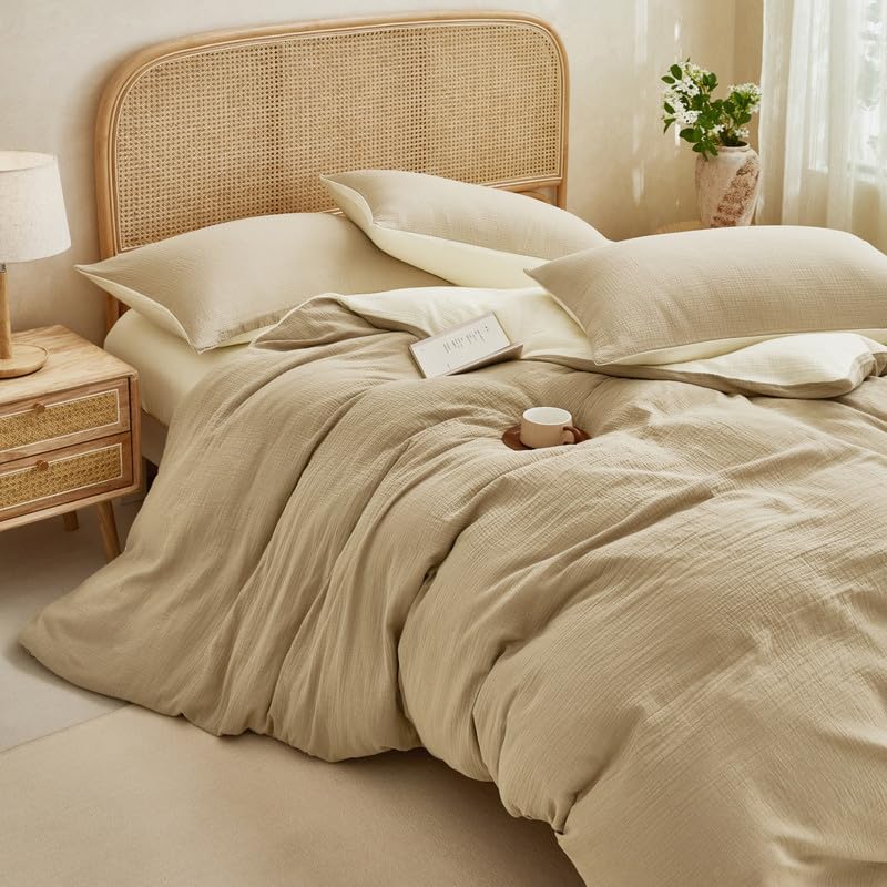 Gezu Doppelte Muslin Bettwäsche 155x220 Baumwolle Taupe Khaki Beige Bettwäsche-Sets,ÖEKO-TEX® Zertifiziert Bettbezug 155x220cm 100% Baumwolle Muslin mit Reißverschluss mit 2 Kissenbezüge 80x80 -Khaki/Beige 155x220cm+80x80cm*2 Angebot bei HelloDeals