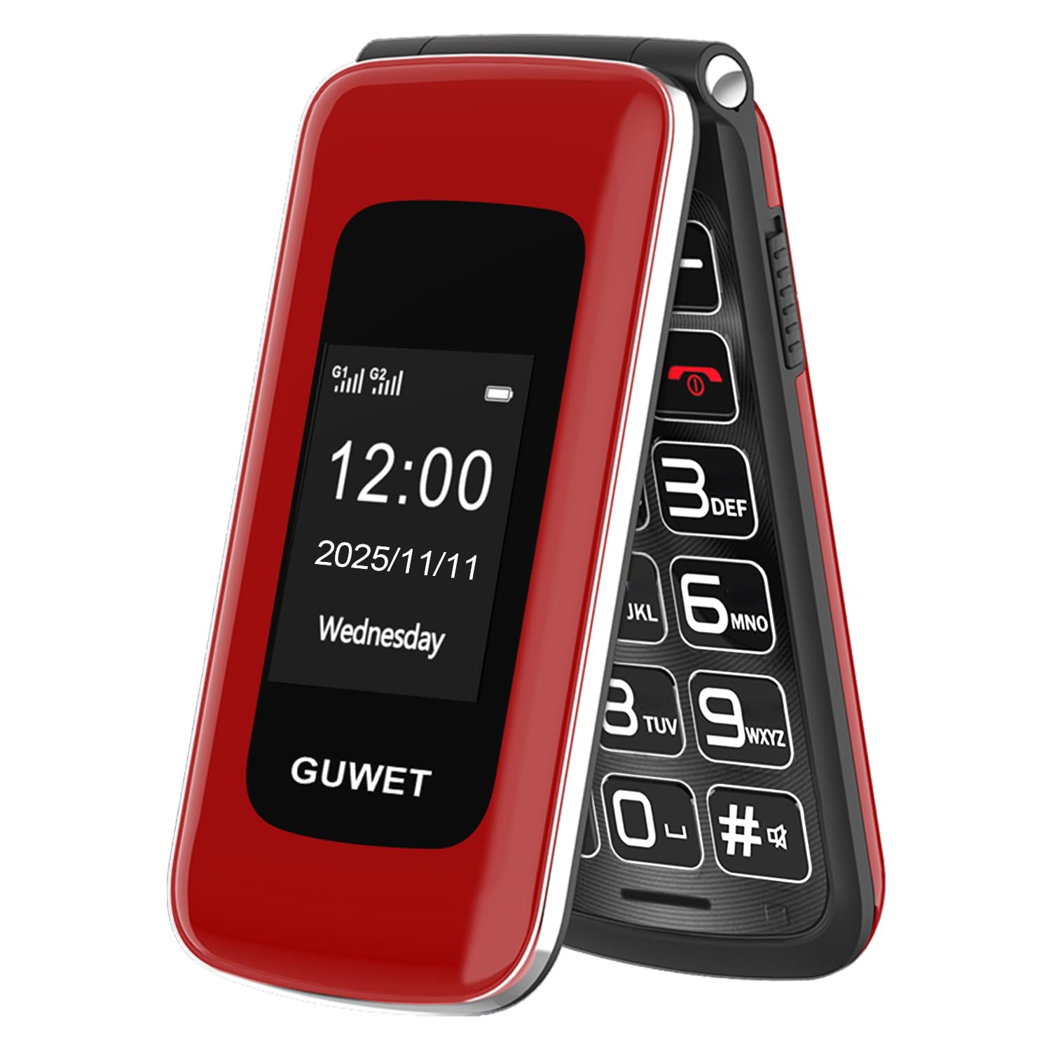 2G Seniorenhandy Klapphandy ohne Vertrag, Rentner Handy Großen Tasten, SOS Notruffunktion, 1600 mAh Akku, 2.4"+1.77" Dual Display, Dual SIM mit Notruftaste, Rot Rot Seniorenhandy Angebot bei HelloDeals