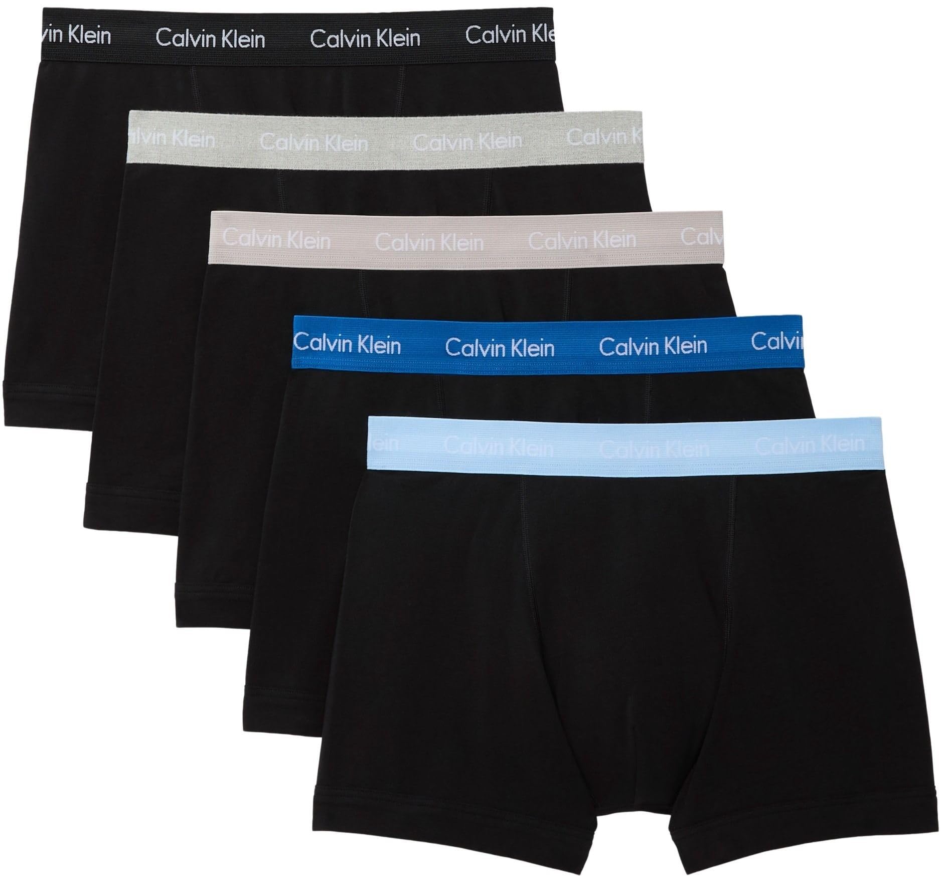 Calvin Klein Herren 5er Pack Boxershorts Trunks Unterwäsche L Blue (Blk W Classic Blue Wb/ Blk W Porpoi) Angebot bei HelloDeals