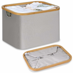 efluky Faltbarer Wäschekorb 50L, Bambus Stoff Faltbarer Storage Basket, Aufbewahrung Klappbar Wäschekorb, Laundry Baskets für Schlafzimmer Badezimmer (Hellgrau) Hellgrau-50l Angebot bei HelloDeals