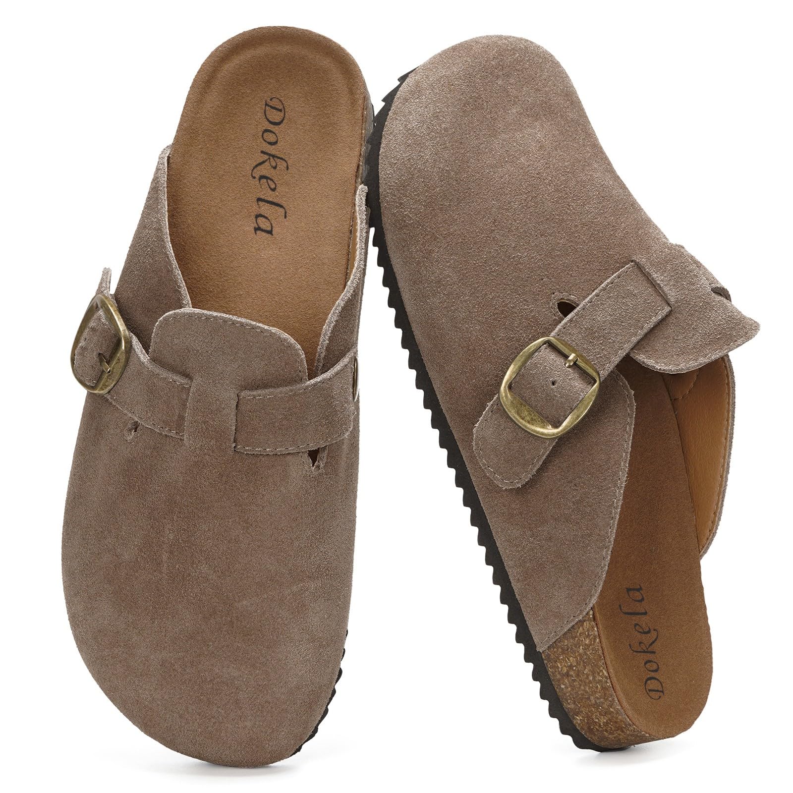 Dokela Clogs Pantoletten Herren Damen Leder Hausschuhe Kork-Fußbett Mules Bequeme Latschen Classic Geschlossene Schlappen 40 EU Dunkelbraun Angebot bei HelloDeals