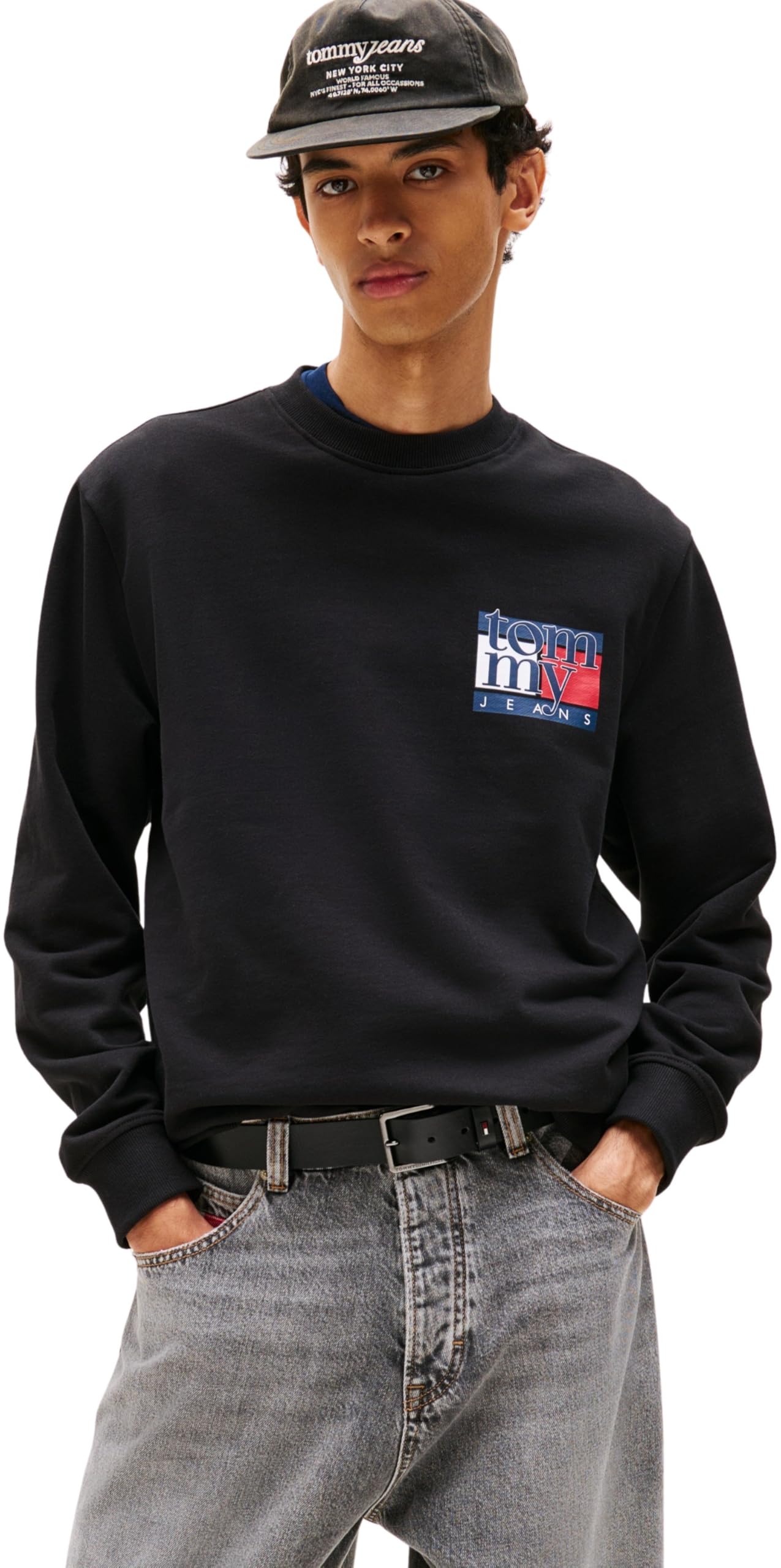 Tommy Jeans Herren Sweatshirt Flag Crew mit Rundhalsausschnitt XS Black (Black) Angebot bei HelloDeals