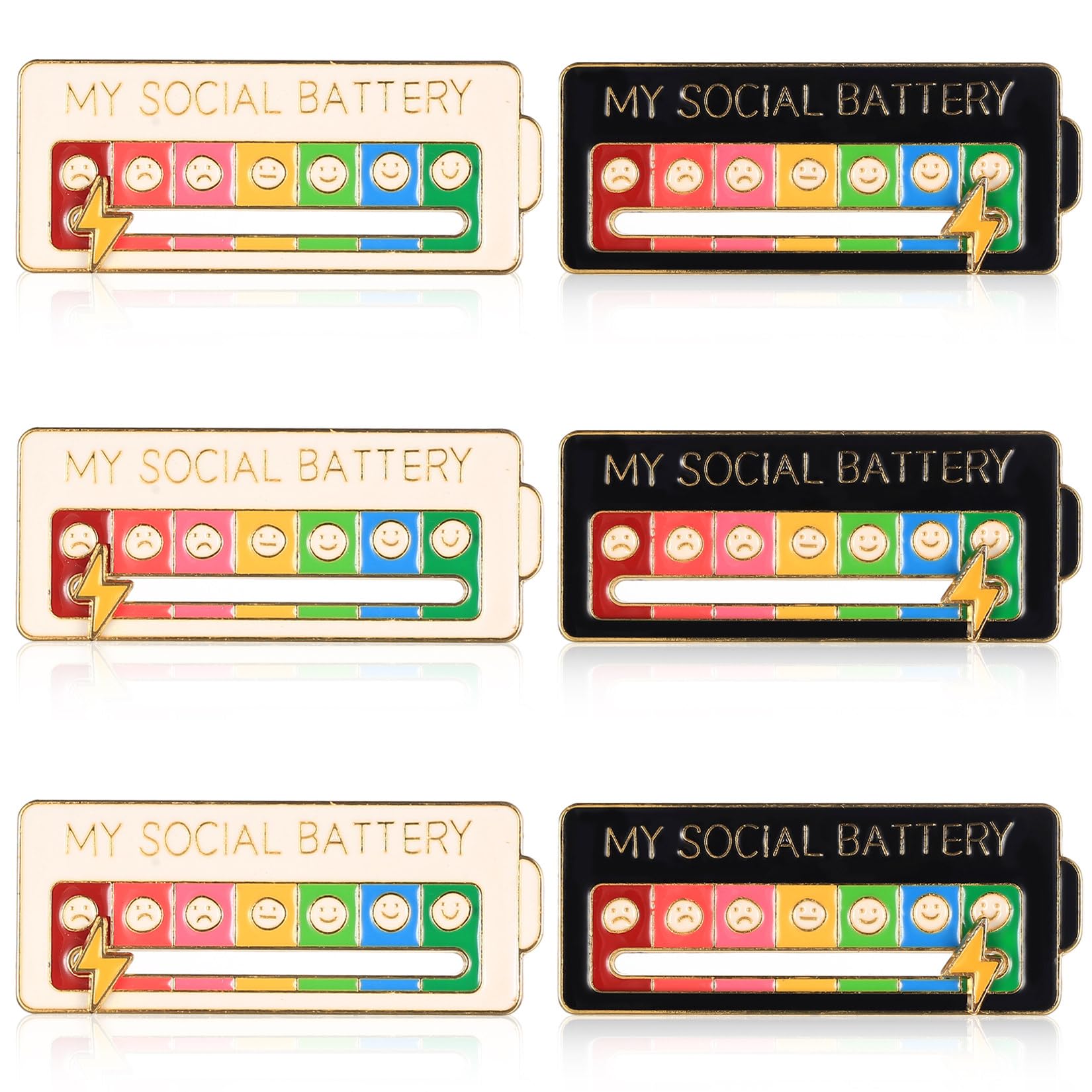 6 Stück My Social Battery Pins, Brosche für Soziale Stimmung Lustige Soziale Batterie-pins für 7 Tage Interaktive Stimmungsnadeln, Dekoration Emotionale Anstecknadeln Emaille Pins Angebot bei HelloDeals
