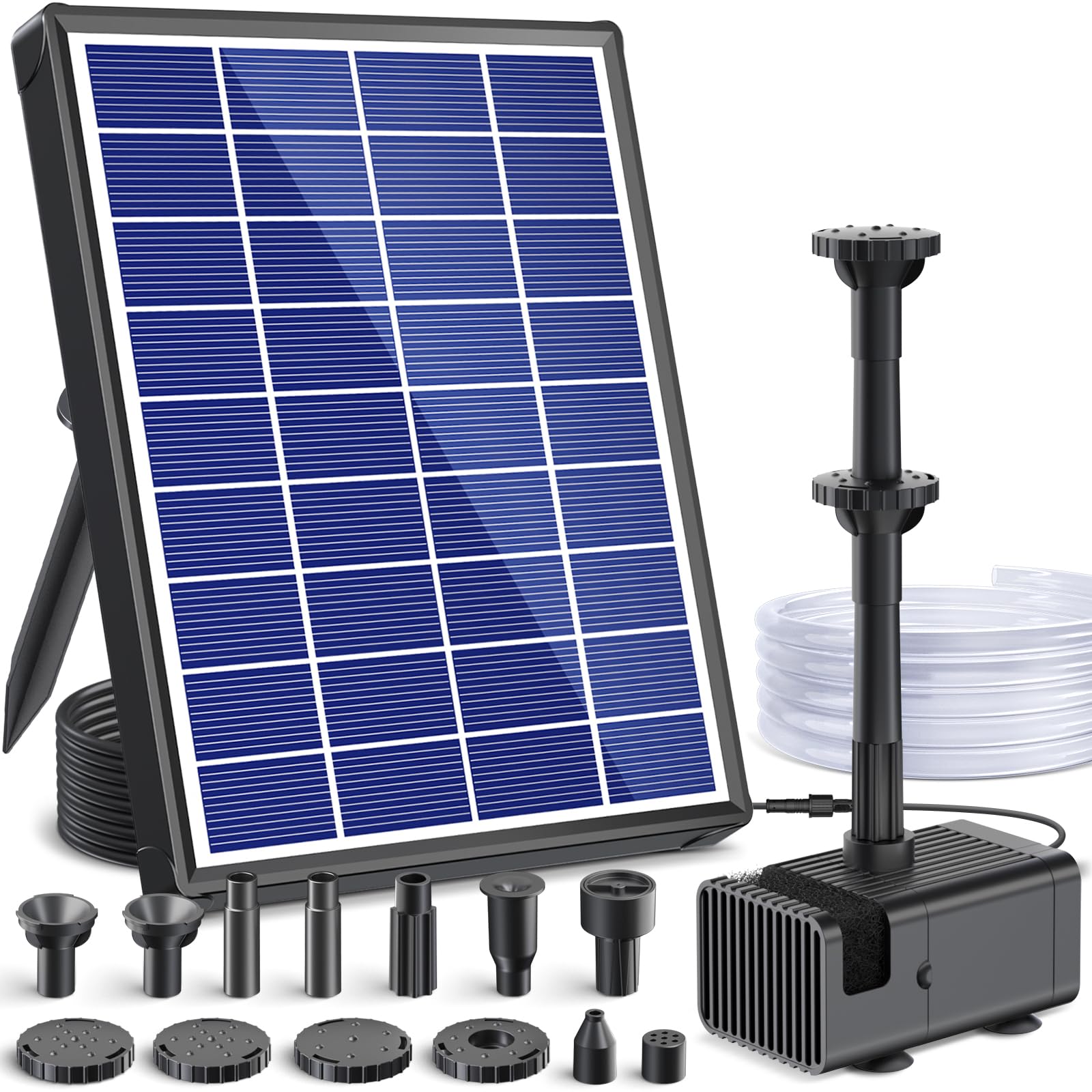 POPOSOAP Solar Springbrunnen für Außen, 6,5W Teichpumpe Solar mit verbessertem Trockenlaufschutz und doppellagigen Düsen, 1,5 m Schlauch für Teich, Vogelbad, Gartenwasserspiel Angebot bei HelloDeals
