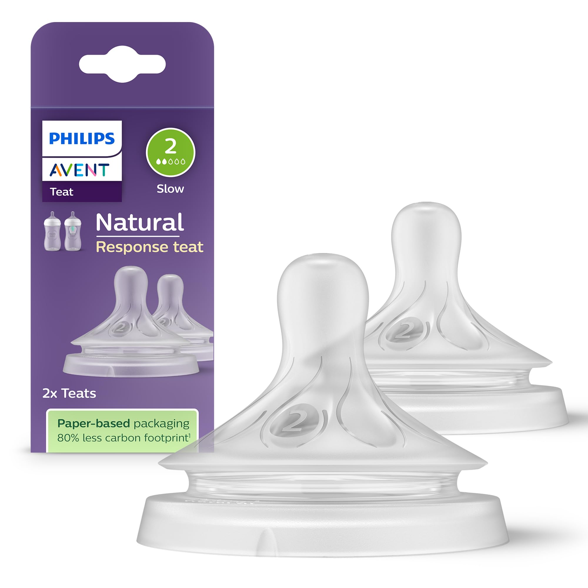 Philips AVENT Natural Response Sauger mit Anti-colic-Ventil, langsamer Nahrungsfluss (Durchflussrate 2), Doppelpack, SCY962/02 0m+ | Stufe 2 Angebot bei HelloDeals