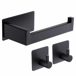 Klopapierhalter, Toilettenpapierhalter ohne Bohren, Toilettenpapierhalter Schwarz und 2 Stück Klebehaken, Edelstahl Klorollenhalter, Wc Papier Halterung Rollenhalter mit Kleber für Badzimmer Schwarz Satz Angebot bei HelloDeals