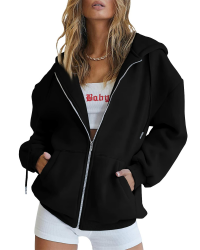 Hoodie Damen Sweatjacke 2026 Kapuzenjacke Herbst Winter Lang Sweatshirt Kapuzenpullover Mit Kapuze Reißverschluss Mantel Oversize Pullover S Schwarz Angebot bei HelloDeals