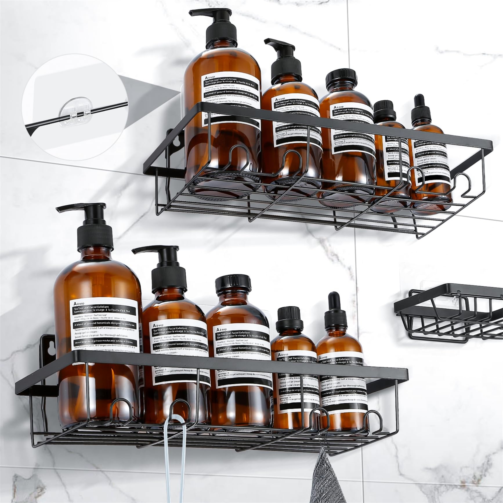 Duschablage ohne Bohren, 3 Stück Badezimmer Regal, Rostfrei Schwarz Duschregal für Shampoo und Duschgel, Schwarz Angebot bei HelloDeals