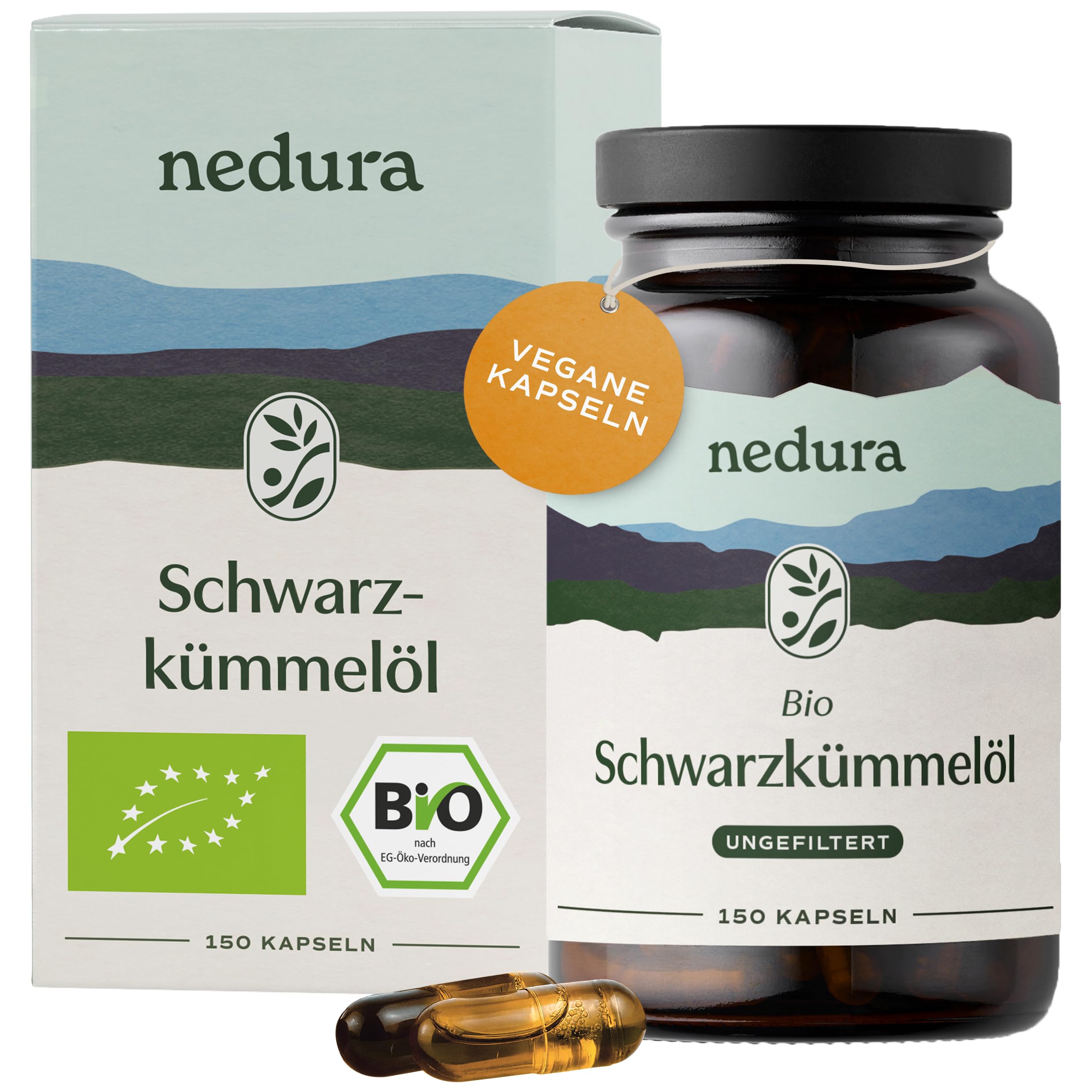 nedura® BIO Schwarzkümmelöl Kapseln (ungefiltert) 150 Stück in veganer Kapsel – BIO-Schwarzkümmel aus Ägypten in eigener Deutscher Manufaktur kaltgepresst & schonend verarbeitet – 1000 mg Tagesdosis 150 Kapseln Angebot bei HelloDeals